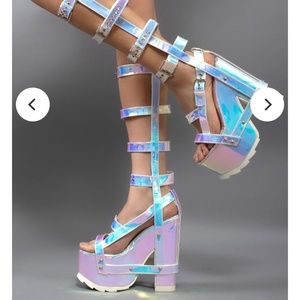 YRU Night all Hi Atlantis Platform Heels in holographic Y.R.U.